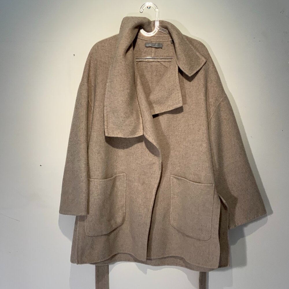 Theory Beige Wool Blend Open Front Jacket – Tie Waist – Women’s M
